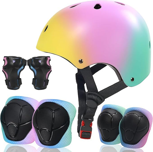 Kids Bike Helmet and Pads Set for Ages 2–14, CPSC Certified Adjustable Helmet with Knee Elbow Wrist Guards, for Skateboard, Scooter, Skating, Rollerblading, Multi-Sport Protective Gear-CubbioJoy