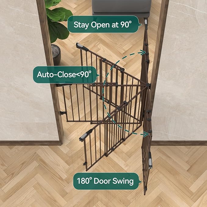 Babelio 34" Extra Tall Baby/Dog Gate with No Threshold Design Walk Thru Door, 26-43" Auto Close Safety Gate for Babies, Elders and Pets, Fits Doorways, Stairs, and Entryways, Black Wood Pattern-CubbioJoy