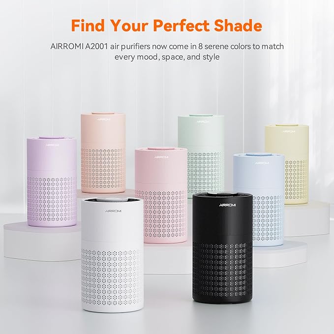 AIRROMI Air Purifier for Bedroom with HEPA 3-in-1 Filter, Pet Air Purifier for Home Cat Pee Smell, Covers Upto 990 Ft², Quiet 360°intake Air Cleaner for pet hair,allergies,Dust,Smoke A2001 Green-CubbioJoy