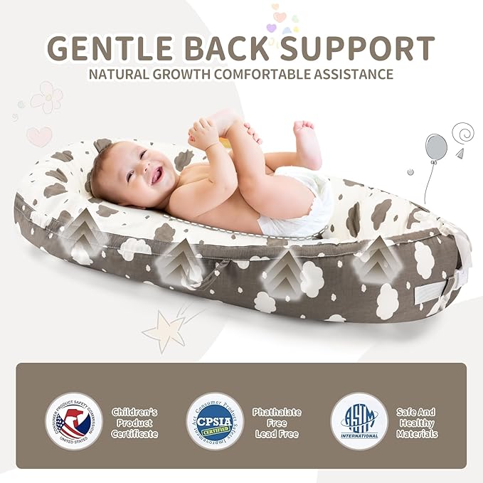 Baby Lounger- Baby Nest for 0-24 Months, Ultra Soft Organic Cotton Breathable & Portable Baby Lounger, Baby Lounger Pillow for Newborn-CubbioJoy