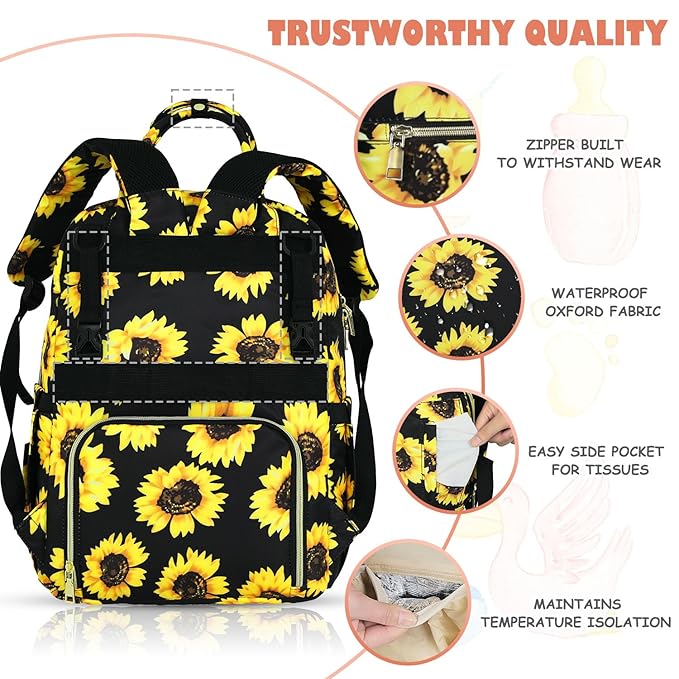 Baby Diaper Bag Backpack, Travel Diaper Bags for Baby Girl Boy Large Capacity Baby Bag Backpack for Women Sunflower-CubbioJoy