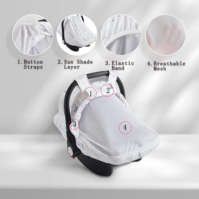 Baby Car Seat Cover, Soft Sun Shade Cover, Breathable Comfortable Privacy Carseat Canopy Protect for Newborn Infant Boys Girls (Animals)-CubbioJoy