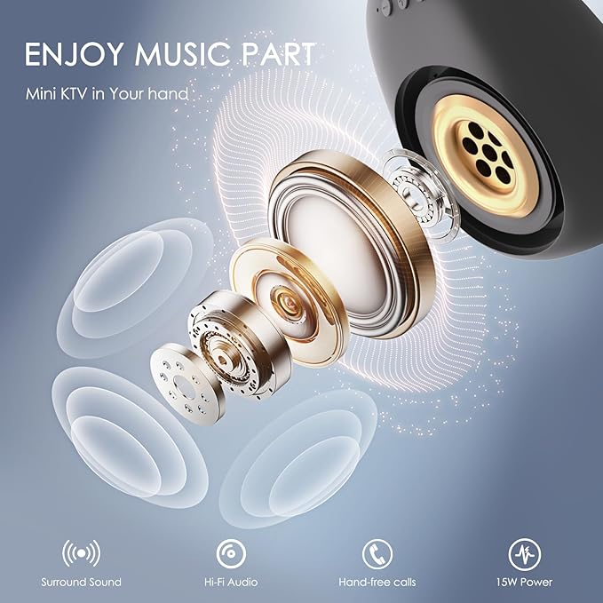 Karaoke Machine for Kids Adults Portable Bluetooth Speaker with 2 Wireless Microphones LED Lights Artistic Design 8-Hour Battery Support Family&Party Choice Fun for All Ages Gifts-CubbioJoy