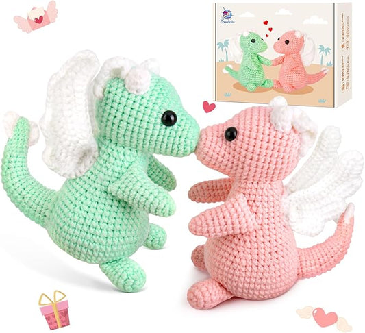 Crochetta Crochet Kit for Beginner, Crochet Starter Kit w Step-by-Step Video Tutorials, Crochet Kit for Beginners, Beginner Crochet Kit for Adults Kids Women Men Complete Kit Included (2 Dragons)-CubbioJoy