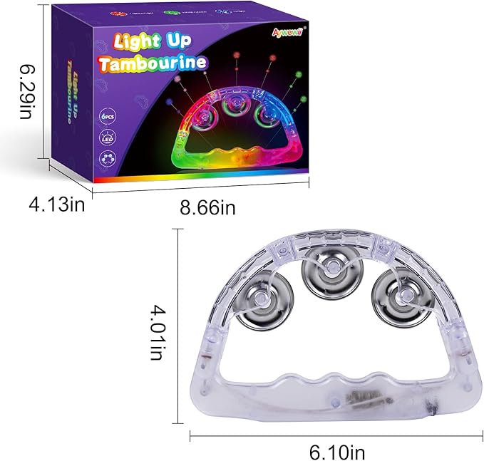 Aywewii LED Tambourine, Light Up Toys Handheld Musical Flashing Tamborine Sensory Toys Autism Toys Party Supplies for Birthday Anniversaries Gifts for Kids Adults Teens (6 Pack)-CubbioJoy