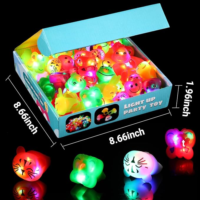 36 Pack Light Up Rings Glow in The Dark Party Supplies, Light up Party Favors, Goodie Bag Stuffers, Birthday Christmas Party Favors Classroom Prizes Cute Animal Treasure Box for Kids-CubbioJoy