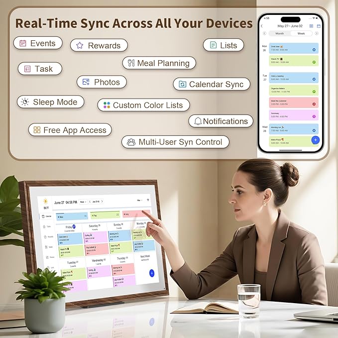 15.6 Inch Digital Calendar Chore Chart with Touchscreen - Full HD Interactive Display, Wall & Desk Mountable Family Planner, To-Do List & Meal Planner, Ideal for Home Organization & 2025 Scheduling-CubbioJoy