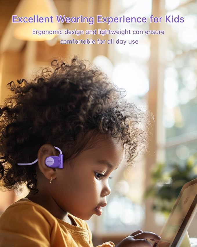 Kid Headphones for School, Air Conduction Open Ear Headphones, 3.5mm Jack Wired Cord, Ultra-Comfort, Ergonomic and Lightweight Design Perfect for School and Outdoor Activities-Orange,Purple,-CubbioJoy