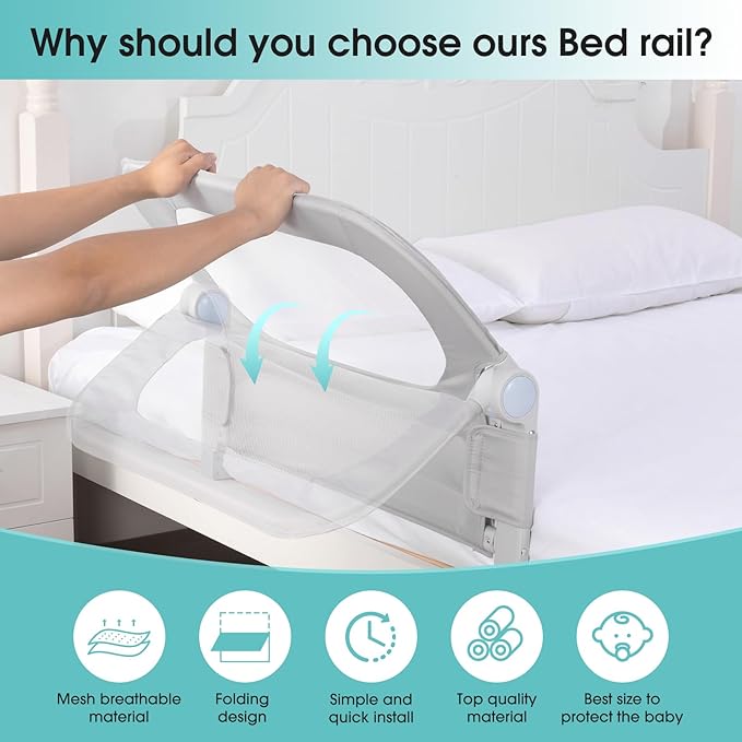 Baby Bed Rail Guard for Toddlers - 58.7" Toddler Bed Rails for Twin, Full, Queen, King Bunk Size Bed Swing Down Bedrail Extral Tall Child Safety Side Railing Guards for Kids-CubbioJoy