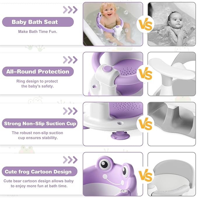 Baby Bath Seat for Babies 6 Months & up Non-Slip Toddler Bath Seats for Sitting Up Infant Bathtub Chair with Suction Cups and Soft Cushion for Baby Shower Tub Seat-CubbioJoy