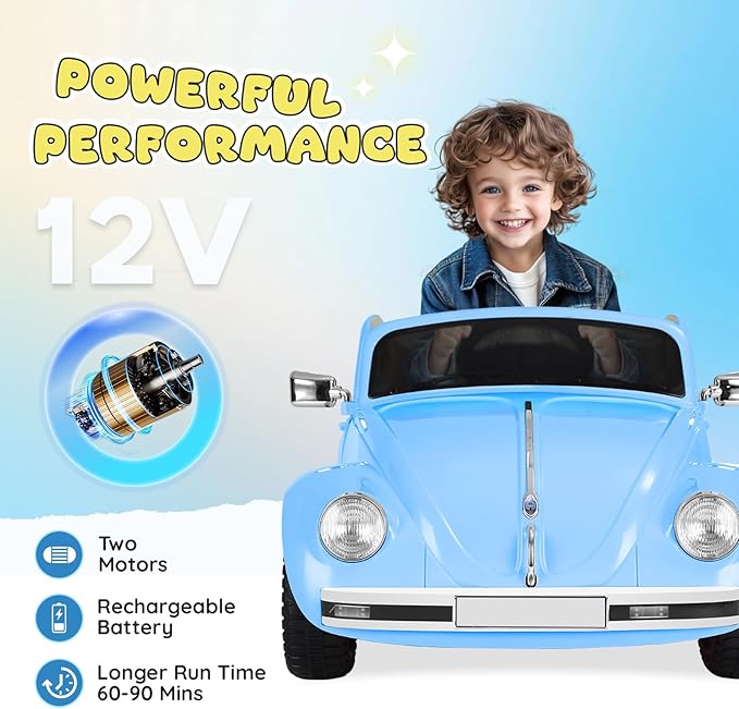 12V Kids Electric Car, Power Wheels with Remote Control, Ride on Car Toys with LED Light, 3 Speeds, Music, Blue-CubbioJoy