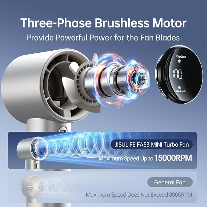 JISULIFE Handheld Fan Pro Series - Extreme Cooling Output: 1-100 Speed Scroll Wheel, Metal Body, Digital Display, 1.5H Fast Charge, 5000mAh-Portable Fan for Travel Outdoor, Gifts for Women Men(Brown)-CubbioJoy