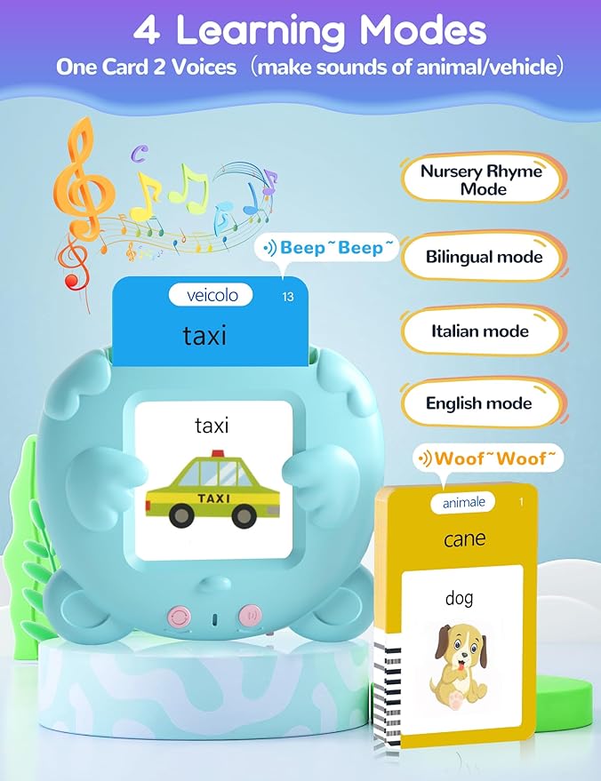 Italian and English Talking Flash Cards for Toddlers, 510 Sight Words Bilingual Learning Toys for Children, Autism Pocket Speech Therapy Toys, Italiano Vocabulary Educational Flashcards-CubbioJoy