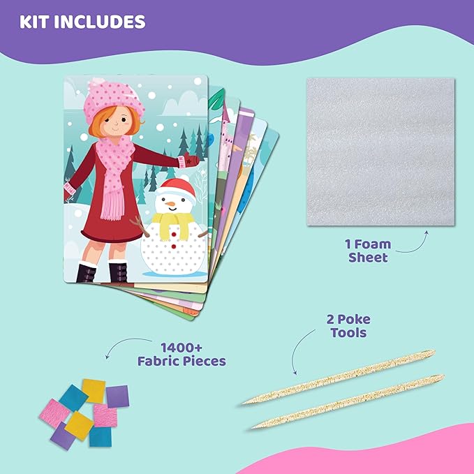 jackinthebox Poke Poke Art for Kids - Fashion Theme, Mess-Free Fabric Art and Craft, Flower Pressing Kits, Gift for Kids, Girl Gifts, Toys for Girls Ages 4 5 6 7 8-CubbioJoy