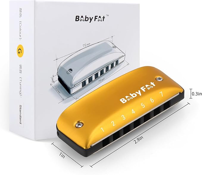 BabyFat 7 Hole Blues Mini Harmonica Set,Diatonic Harmonica with free lanyards,Gifts for Professional Players and Beginners,Easy-playing Musical Instrument(Key of G）-CubbioJoy