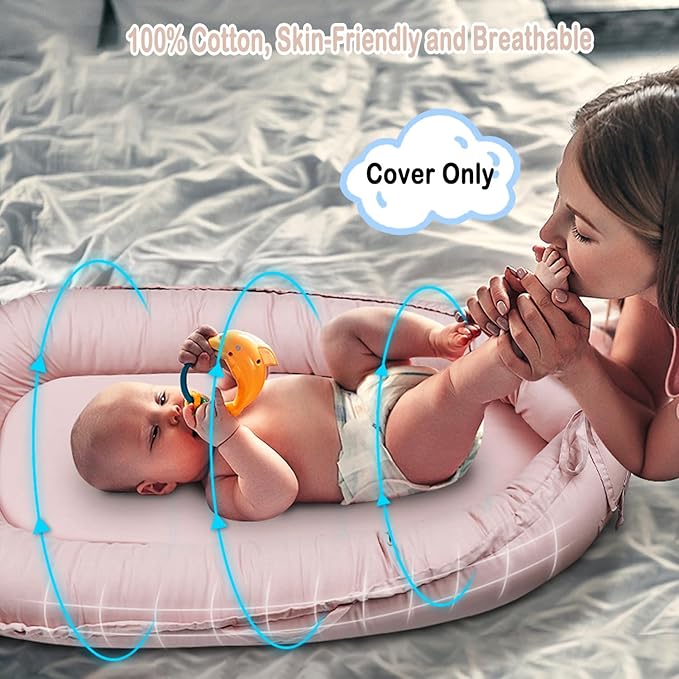 Baby Lounger Cover Only for Newborns, 100% Cotton Soft Portable Baby Nest Lounger Cover, Breathable Infant Lounger Replacement Cover, Lounger Pillow Cover Fit for Snuggle Me, Cover Only(Pink)-CubbioJoy