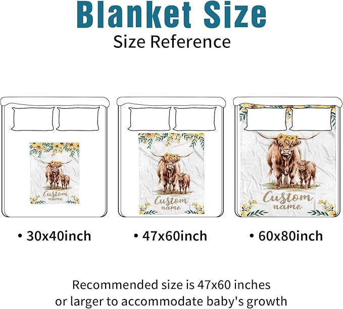 Custom Name Crib Bedding Set - Highland Cow Theme, Personalized Yellow Floral Nursery Bedding 3-Piece Set– Soft Blanket, Fitted Sheet, Changing Pad Cover – for Newborns Girls Nursery Gifts-CubbioJoy