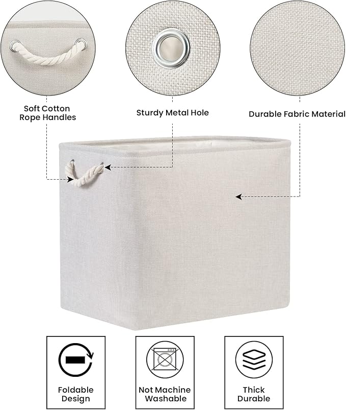 Bidtakay Fabric Beige Baskets Extra Large Organization Baskets for Clothes Set of 2 Collapsible Storage Bins for Shelves Cabinet 17x12x15 In Organizing Bins for Bedroom Blankets Pillow Towels Storage-CubbioJoy