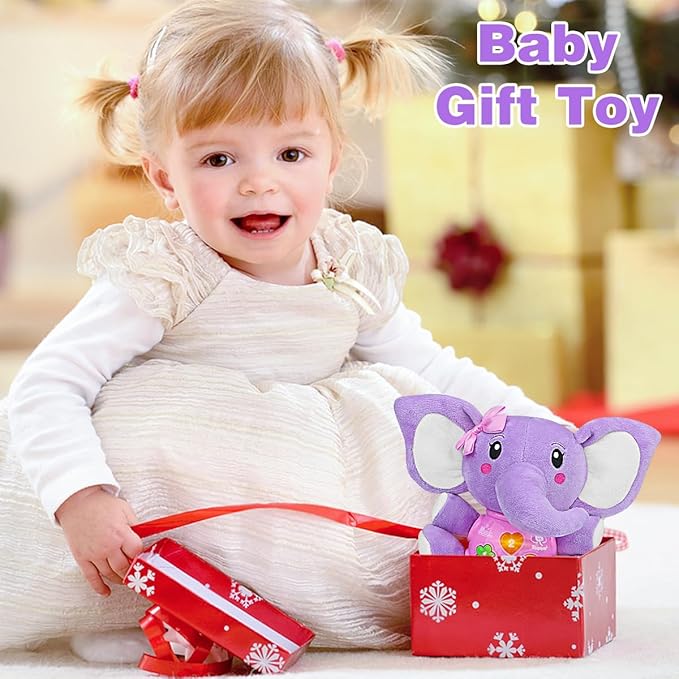 Aitbay Plush Elephant Music Baby Toys 0 3 6 9 12 Months, Cute Stuffed Aminal Light Up Baby Toys Newborn Baby Musical Toys for Infant Babies Boys & Girls Toddlers 0 to 36 Months (Purple)-CubbioJoy