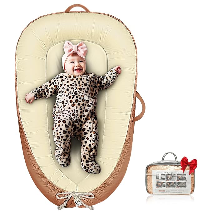 Baby Lounger - Infant Lounger for Newborn 0-24 Months, Pure Cotton Breathable Baby Nest Lounger Cover, Newborn Essentials for Baby Boys & Girls, Portable Baby Lounger for Home and Travel-CubbioJoy