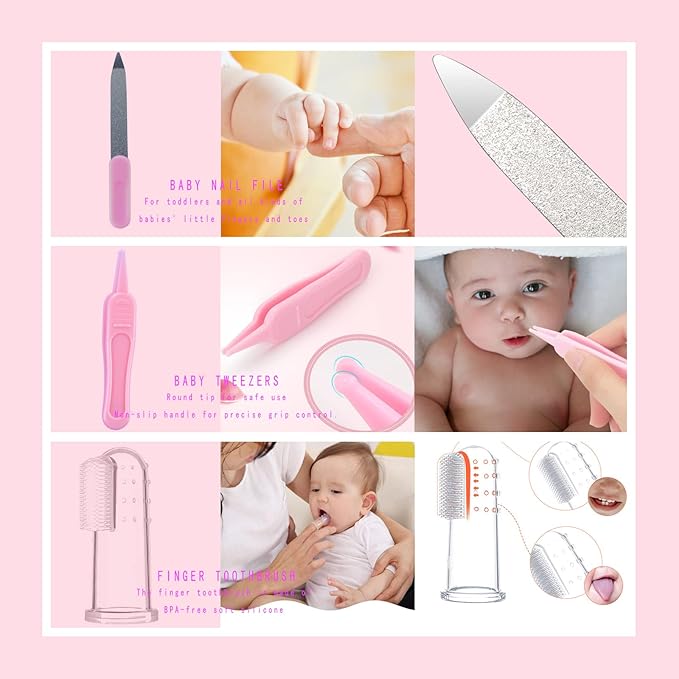 Baby Care Kits,Baby Grooming Kit,10 in 1 Newborn Essentials Must Haves,Baby Nail Clippers Baby Brush Baby Comb Earpick Nose Cleaning Tool Baby Nail File Nursing Baby Kit （Pink）-CubbioJoy