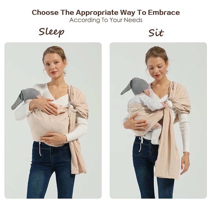 Baby Wrap Ring Sling 7-35 lbs, Baby Sling Carrier for Newborn, Toddler, Infant Holder, Lightweight Baby Carrier Wraps, Cream-CubbioJoy