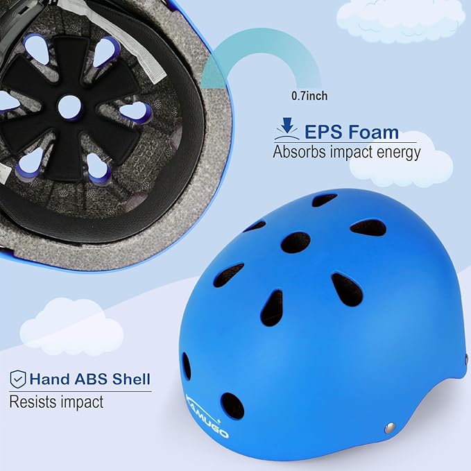 KAMUGO Kids Bike Helmet, Toddler Helmet for Ages 2-8 Boys Girls with Sports Protective Gear Set Knee Elbow Wrist Pads for Skateboard Cycling Scooter Rollerblading-CubbioJoy