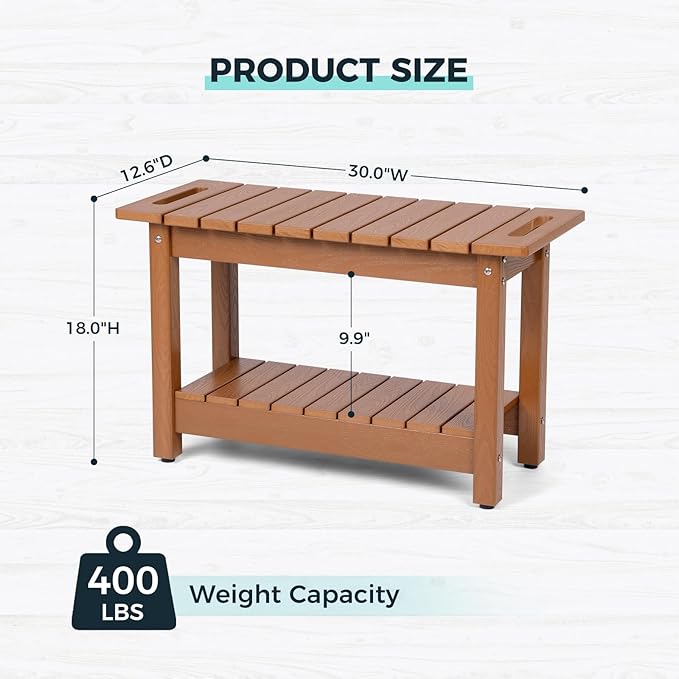 30" Shower Bench, Waterproof Poly Lumber Shower Stool for Shaving Legs, Shower Chair Seat Holds up to 400lbs, Bathroom Bench for Inside Shower, Non-Slip (Brown)-CubbioJoy