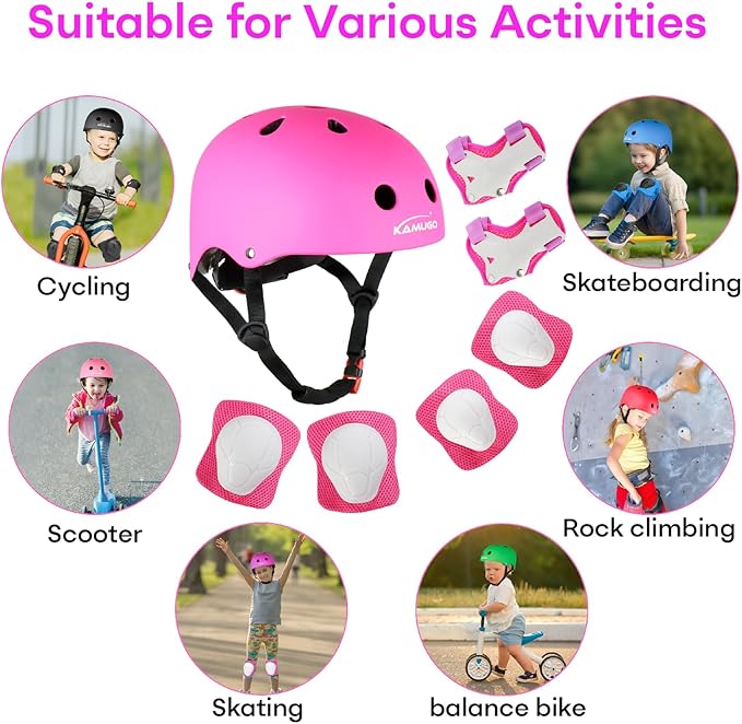 KAMUGO Kids Bike Helmet, Toddler Helmet for Ages 2-8 Boys Girls with Sports Protective Gear Set Knee Elbow Wrist Pads for Skateboard Cycling Scooter Rollerblading-CubbioJoy