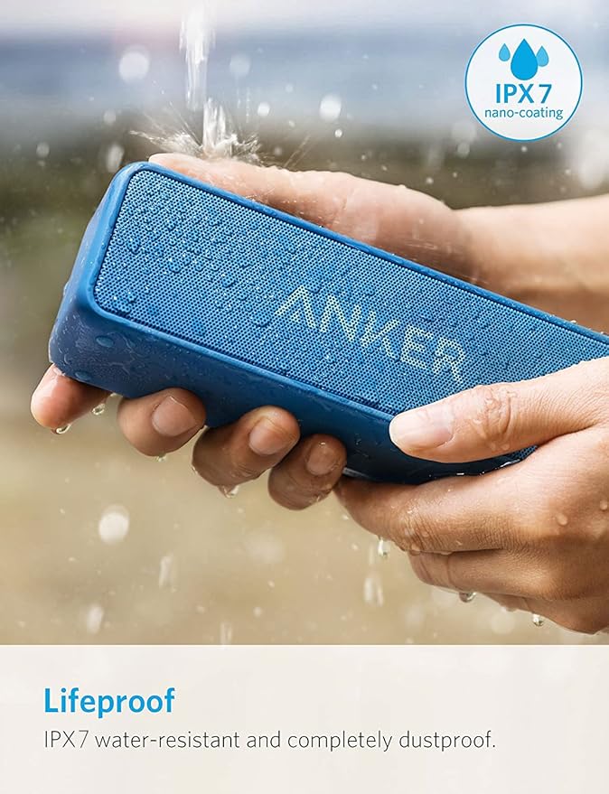 Anker Soundcore 2 12W Portable, Wireless Bluetooth Speaker with Better Bass, 24-Hour Playtime, 66ft Bluetooth Range, IPX7 Water Resistance, Built-in Mic, Ideal for Shower, Travel, Party, Beach - Blue-CubbioJoy