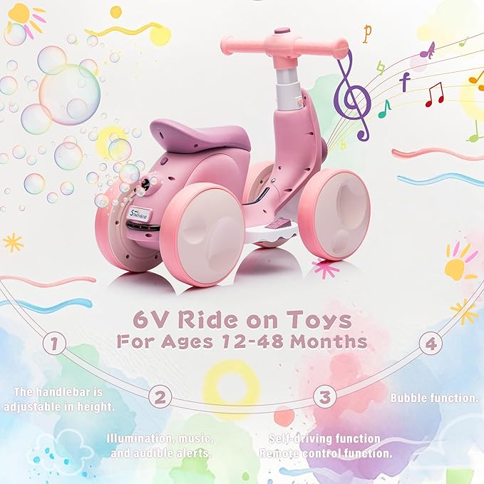 6V Electric Baby Balance Bike for 1 Year Old Boys Girls Ride on Toys 12-48 Months Toddler Balance Bike, 4 Wheels Kids First Bike with Remote Control First Birthday Gifts- Purple-CubbioJoy