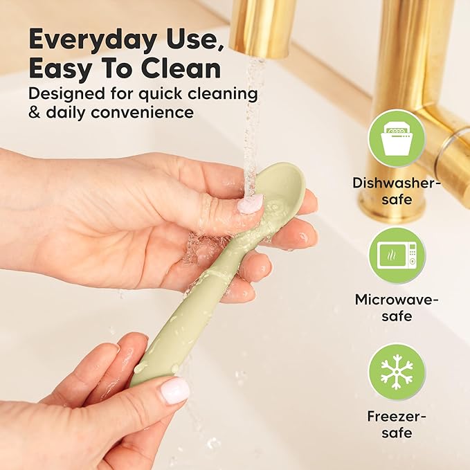 KeaBabies Silicone Baby Spoons, Self Feeding 6-12 months - 3-Pack Baby Weaning Eating Utensils,Toddler First Food Training Spoon,Infant,Kids Feeding Supplies Essential Set,Dishwasher-safe (Pastel Sky)-CubbioJoy
