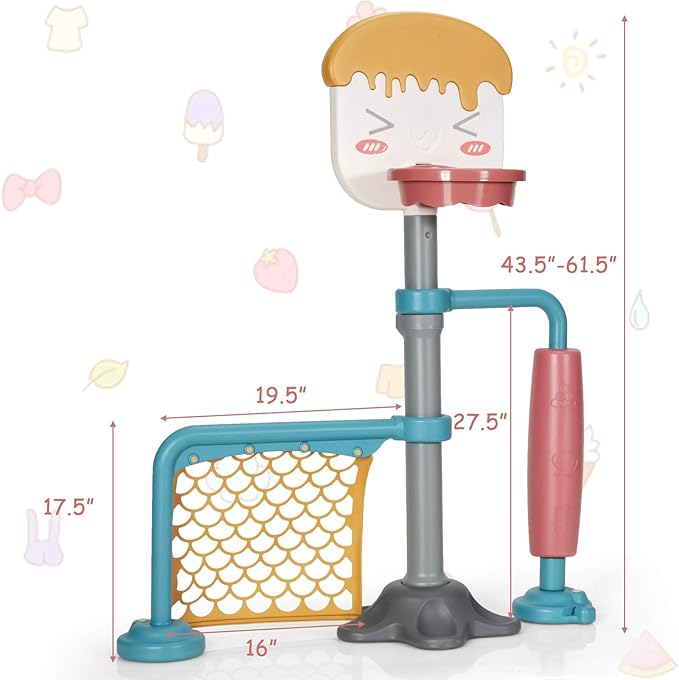 Costzon 3-in-1 Toddler Basketball Hoop & Soccer Goal Stand, Basketball Stand with Adjustable Height, Indoor & Outdoor Activity Center Basketball & Soccer for Kids-CubbioJoy