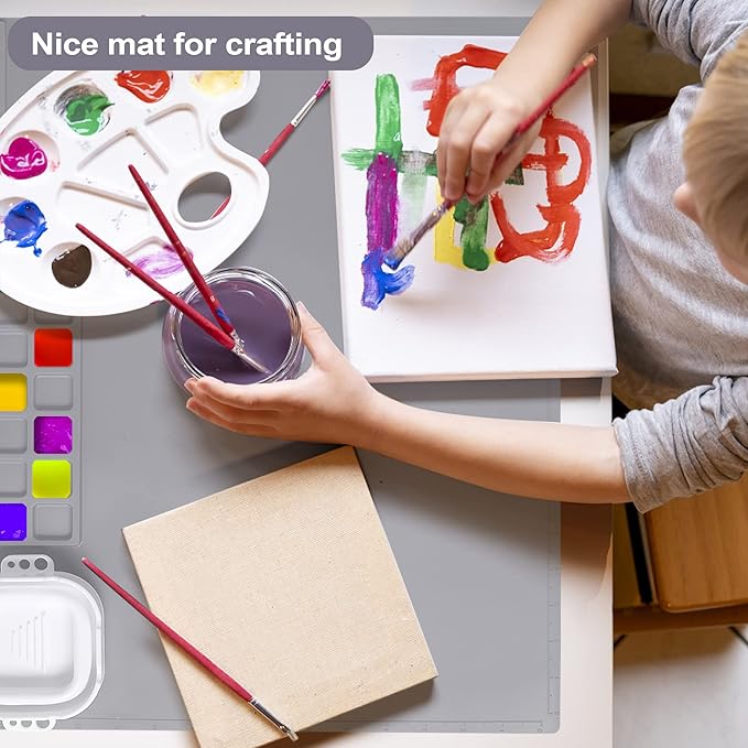 AWOKE Silicone Painting Mat - 20"X16" Silicone Art Craft Mat with 1 Water Cup for Kids -12 Color Dividers - 2 Paint Dividers (Grey)-CubbioJoy