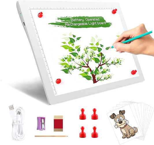A4 Wireless Battery Powered Light Pad, TOHETO Tracing Light Box Dimmable Brightness Rechargeable LED Light Board Portable Cordless Copy Board for Artist Drawing Sketching X-ray Viewing (White)-CubbioJoy