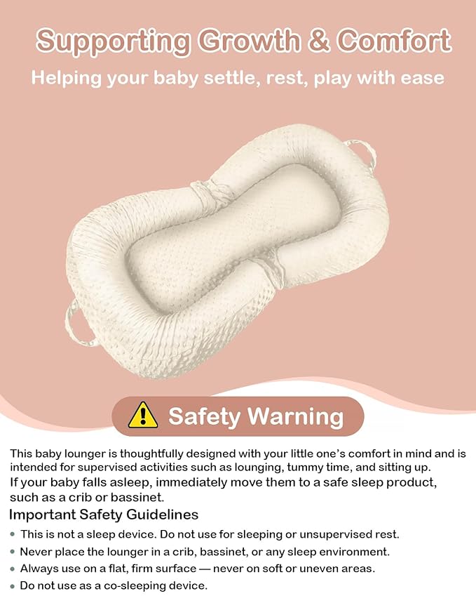 Baby Lounger Pillow 3-in-1 Infant Lounger Pillow for Newborn 0-24 Months, Portable Tummy Time Mat for Home and Travel, Breathable & Soft Baby Seat for Baby-CubbioJoy