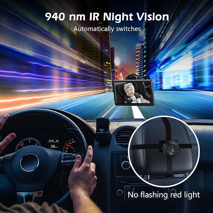 Baby Car Camera,4.3" HD Infrared Night Vision Baby Car Mirror with 178° Wide View, Safety Rear Facing Car Set Camera for Infants Kids Toddlers-CubbioJoy