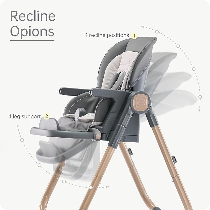 6 in 1 Convertible High Chairs for Babies and Toddlers,Portable High Chair with Dishwasher Tray and 4 Wheel,Booster Seat for Dining Table,Foldable Toddle and Baby Feeding Highchair (Gold-Grey)-CubbioJoy