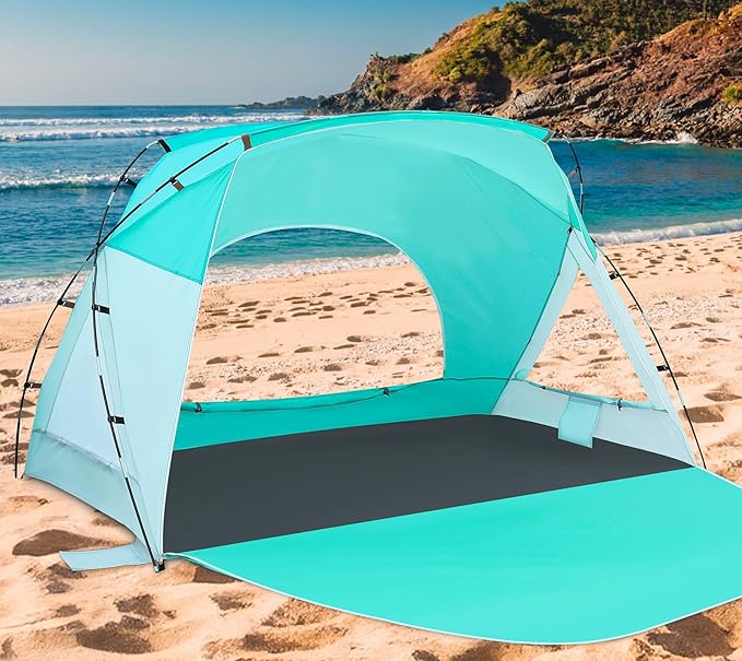 Beach Tent, Portable Sun Shelter for 2/3/4/6-8 Person with UPF 50+ UV Protection, Easy Setup Waterproof Beach Shade Canopy Cabana for Family Outdoor and Picnics, Fishing with Carrying Bag-CubbioJoy