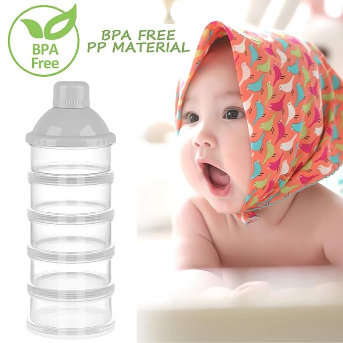 Accmor Formula Dispenser On The Go, 5 Compartments Stackable Formula Container for Travel, Baby Milk Powder Kids Snack Container, BPA Free-CubbioJoy