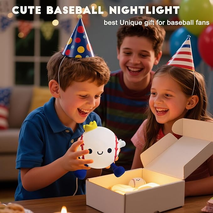DREAMING MY DREAM Baseball Night Light,Cute Silicone Squishy Novelty LED Night Lamp, Touch Lamp with 2 Levels Dimmable 20Min Timer,for Nursery Bedroom Kids Room Boys Girls Gifts-CubbioJoy