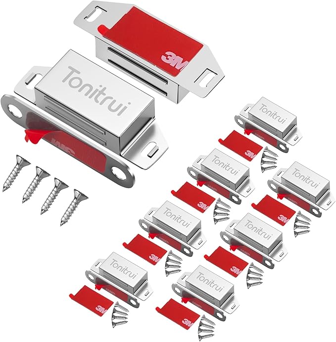 Cabinet Door Magnet, Flat Bottom Cabinet Magnetic Catch with Adhesive, Easy to Install,Only Takes 1 Minute,35lb Magnetic Cabinet Door Drawer Latch(Sliver, 8Pack)-CubbioJoy