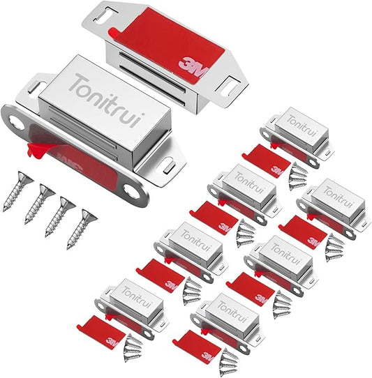 Cabinet Door Magnet, Flat Bottom Cabinet Magnetic Catch with Adhesive, Easy to Install,Only Takes 1 Minute,35lb Magnetic Cabinet Door Drawer Latch(Sliver, 8Pack)-CubbioJoy