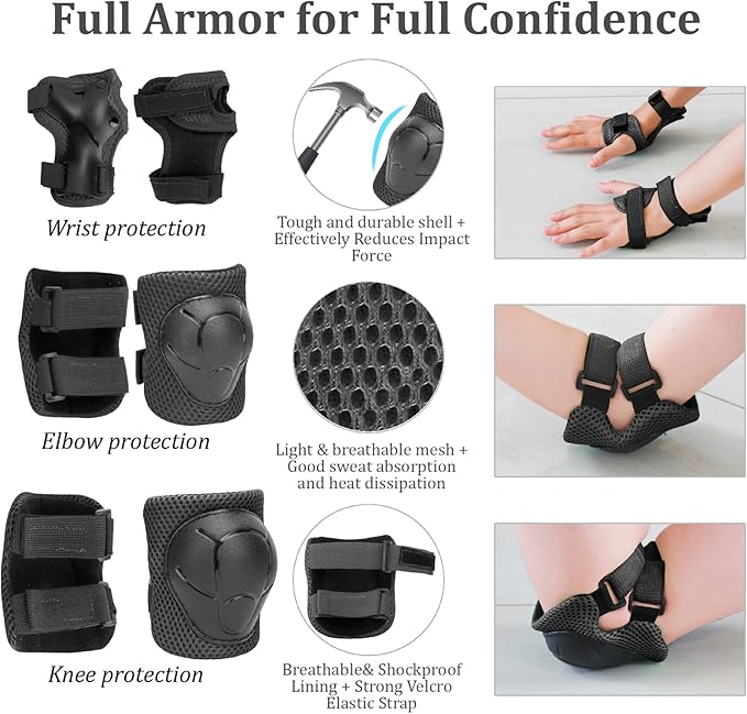 KAMUGO Kids Adjustable Helmet, with Sports Protective Gear Set Knee Elbow Wrist Pads for Toddler Age 2-8 Boys Girls, Bike Skateboard Hoverboard Scooter Rollerblading Helmet Set-CubbioJoy