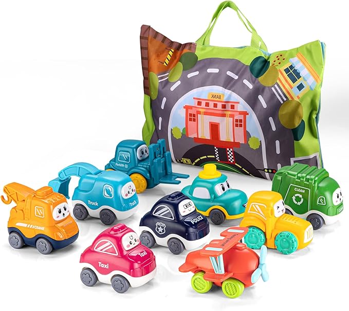 ALASOU 9 PCS Baby Cranes Car Toys with Playmat/Storage Bag|1st Birthday Gifts for Toddler Toys Age 1-2|Baby Toy for 1 2 Year Old Boy|1 2 Year Old Boy Birthday Gift for Infant 12 18 Months-CubbioJoy