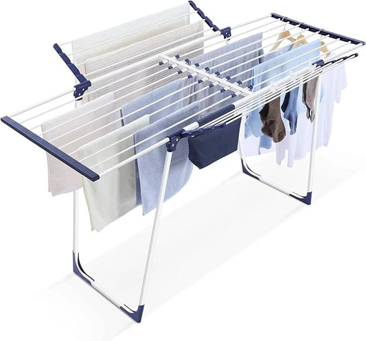 APEXCHASER Clothes Drying Rack, Foldable Gullwing Laundry Rack for Indoor Outdoor, 10pcs Clips with Bag, Collapsible Space-Saving Drying Rack for Clothes Towels Dolls, White-CubbioJoy