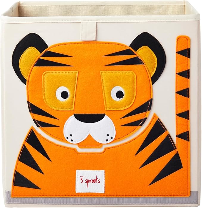 3 Sprouts Toy Storage Organizer: Toy Box Cube Organizer for Playroom, Nursery - Foldable Storage Bin - Tiger-CubbioJoy