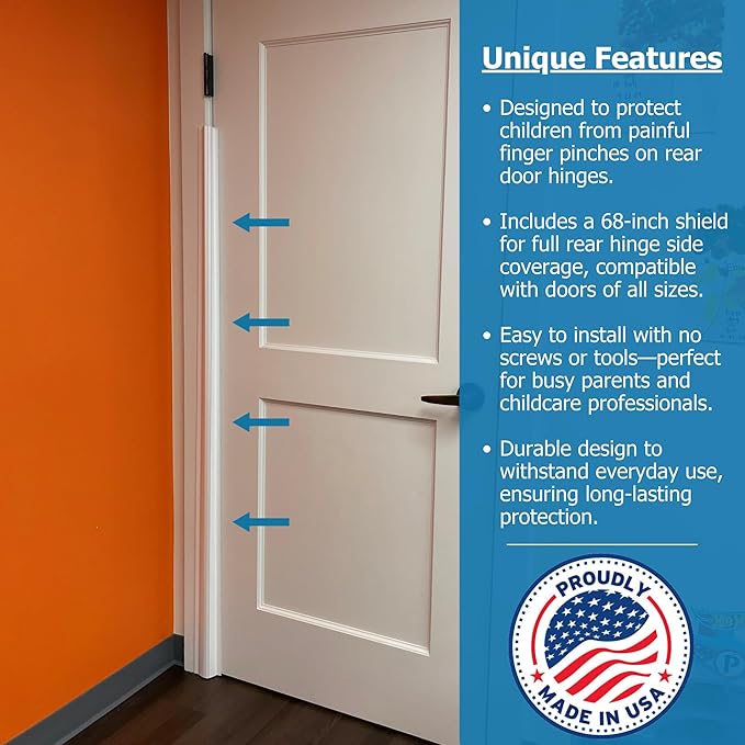Cardinal Gates PinchNot Rear Door Pinch Guard for Kids Safety-Hinge Protector for Babies-CSP33-Finger Pinch Shield-Child Proof Back of Jamb-Made in USA-CubbioJoy