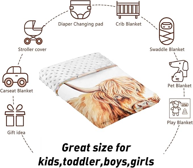 Custom Name Crib Bedding Set - Highland Cow Design, Personalized Floral Nursery Bedding 3-Piece Set– Soft Blanket, Fitted Sheet, Changing Pad Cover – for Newborns Girls Nursery Gifts-CubbioJoy