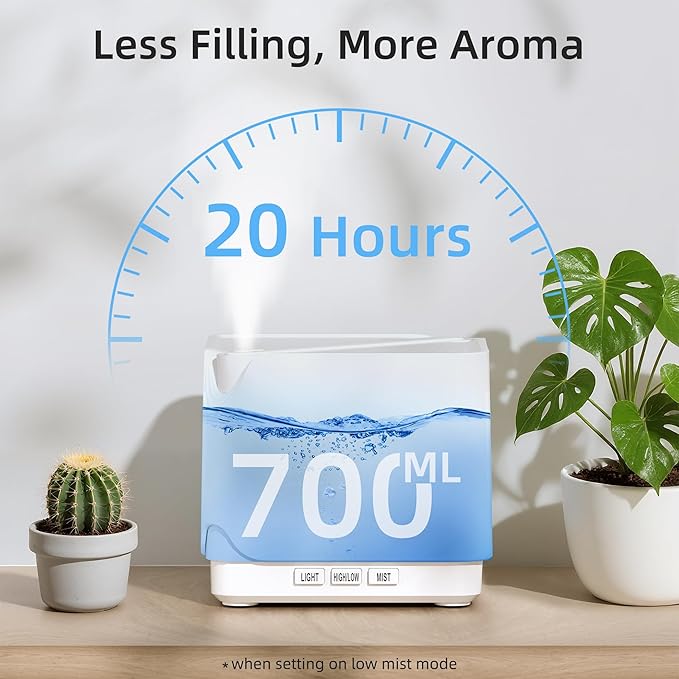 ASAKUKI Essential Oil Diffuser, Multifunctional Ultrasonic Aromatherapy Fragrant Oil Vaporizer Humidifier with Timer, Auto-Off Safety Switch, and 7 LED Light Colors, 700 ml (White)-CubbioJoy